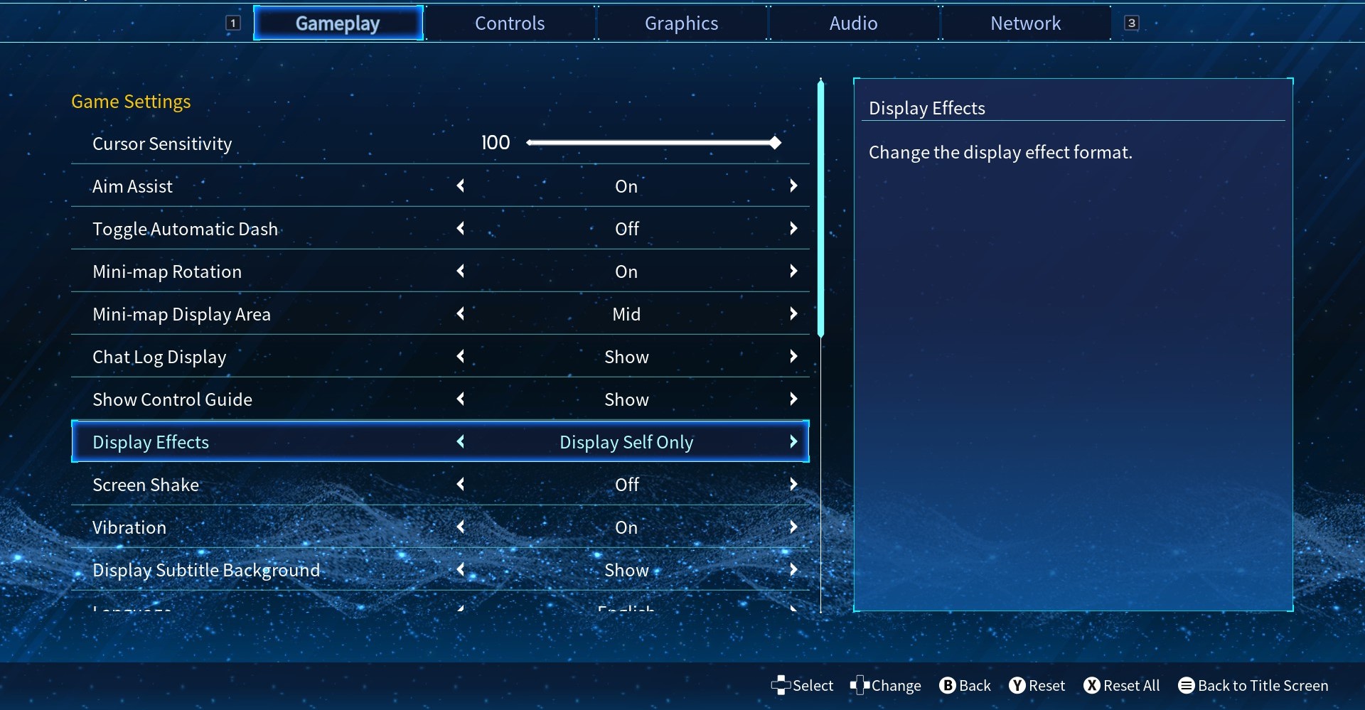 SAOFD Gameplay Settings Display Effects