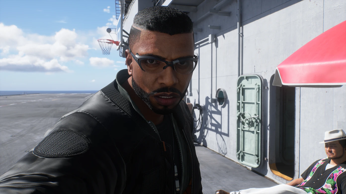 Personnages réunis sur le pont du porte-avions Endurance dans ACE COMBAT 8