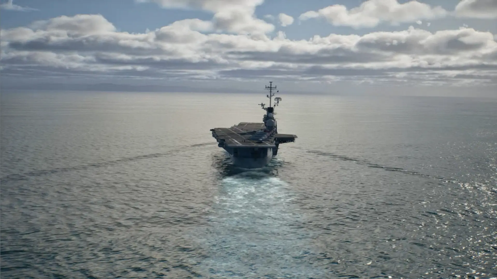 Ace Combat 8: Wings of Theve aircraft carrier Endurance sailing across open ocean waters