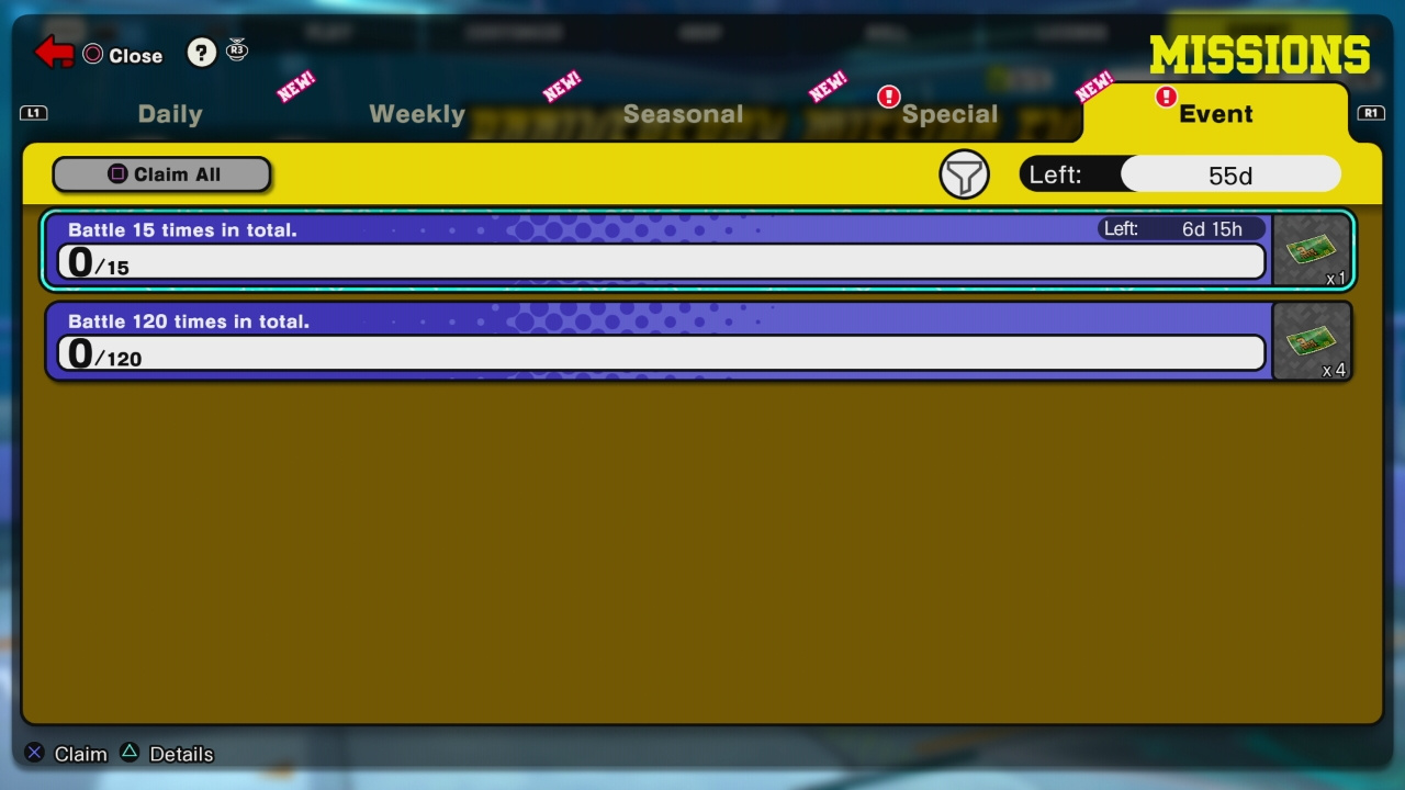 My Hero Ultra Rumble 3rd Anniversary event missions screen – battle 15 and 120 times challenges