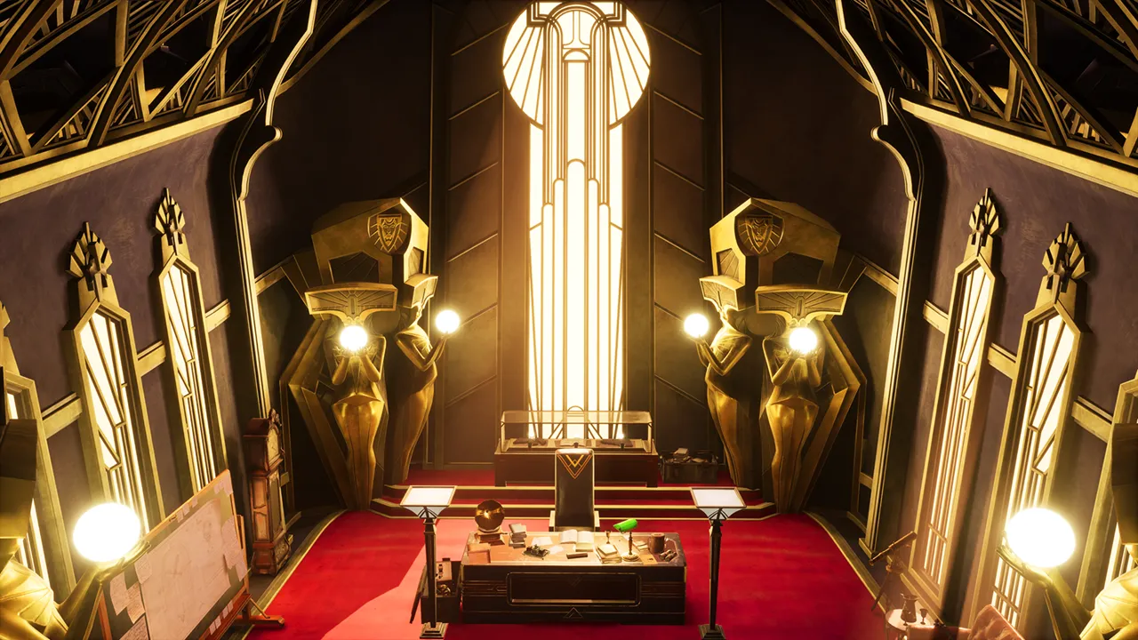 Vincent's art-deco-styled office aboard Unknown 9: Awakening's Morning Star airship.